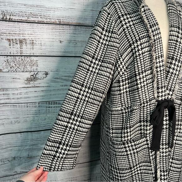 Lane Bryant 18/20 Houndstooth Jacket Peacoat Self Tie Frayed Hem Wool Pockets - Picture 5 of 13